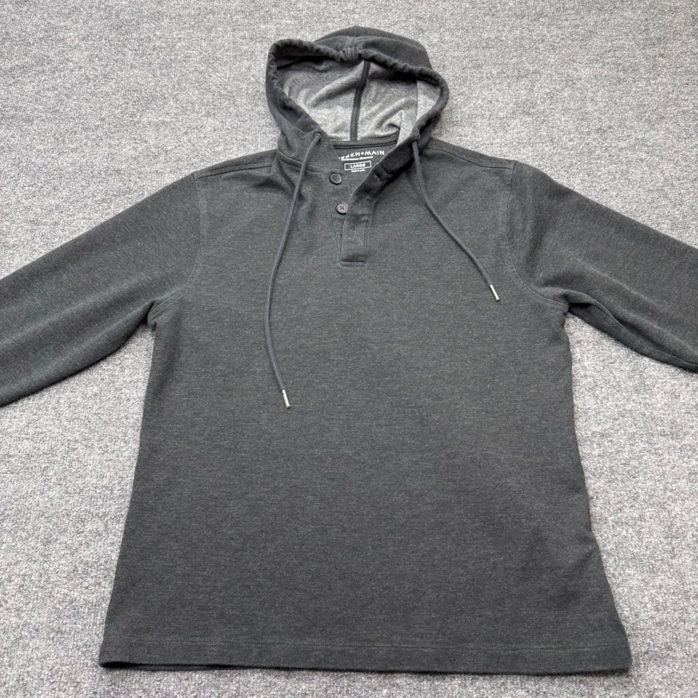Mizzen + Main Performance Menswear Henley Hoodie Charcoal Gray Large L Pullover
